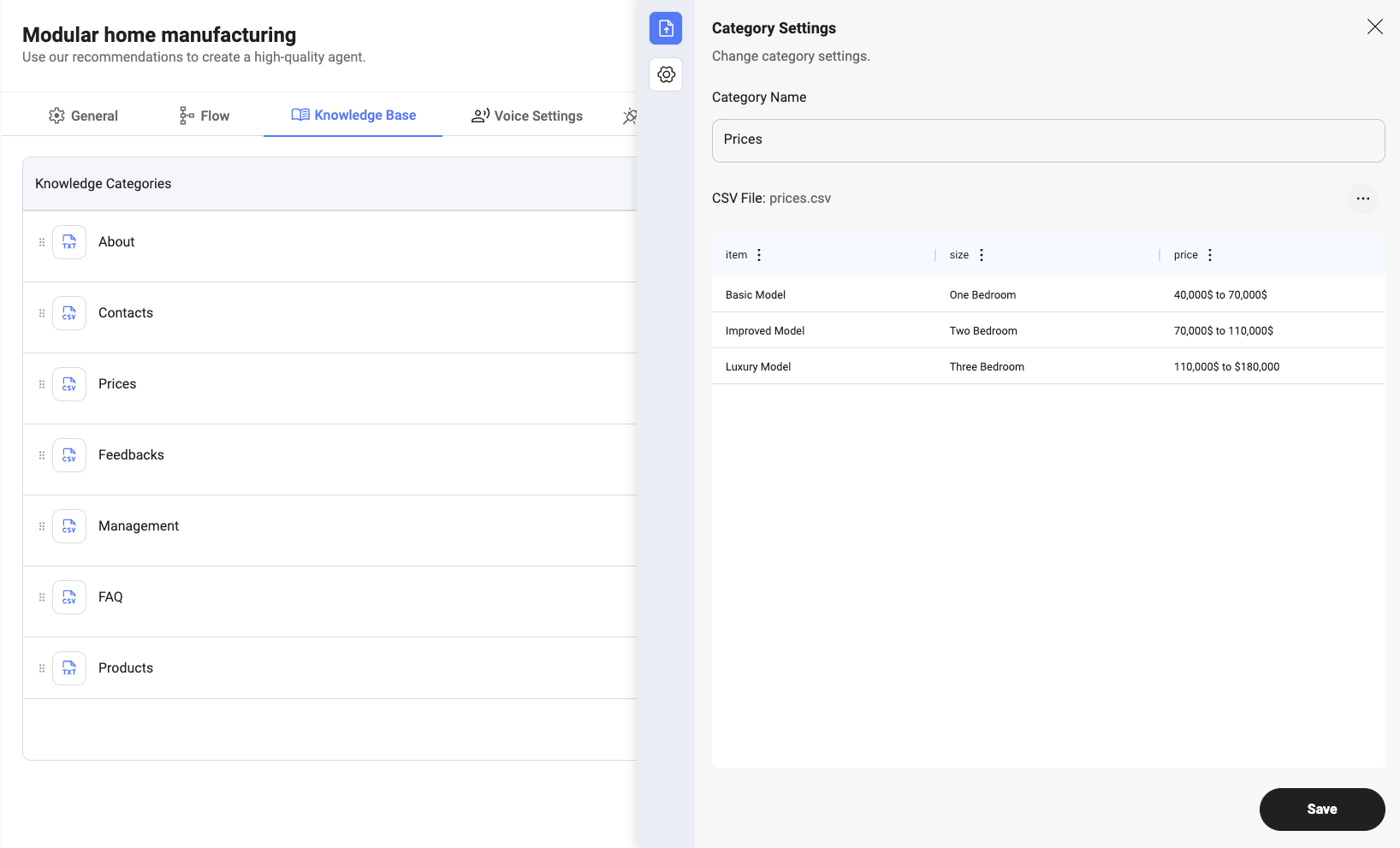 Knowledge Base Settings Tab