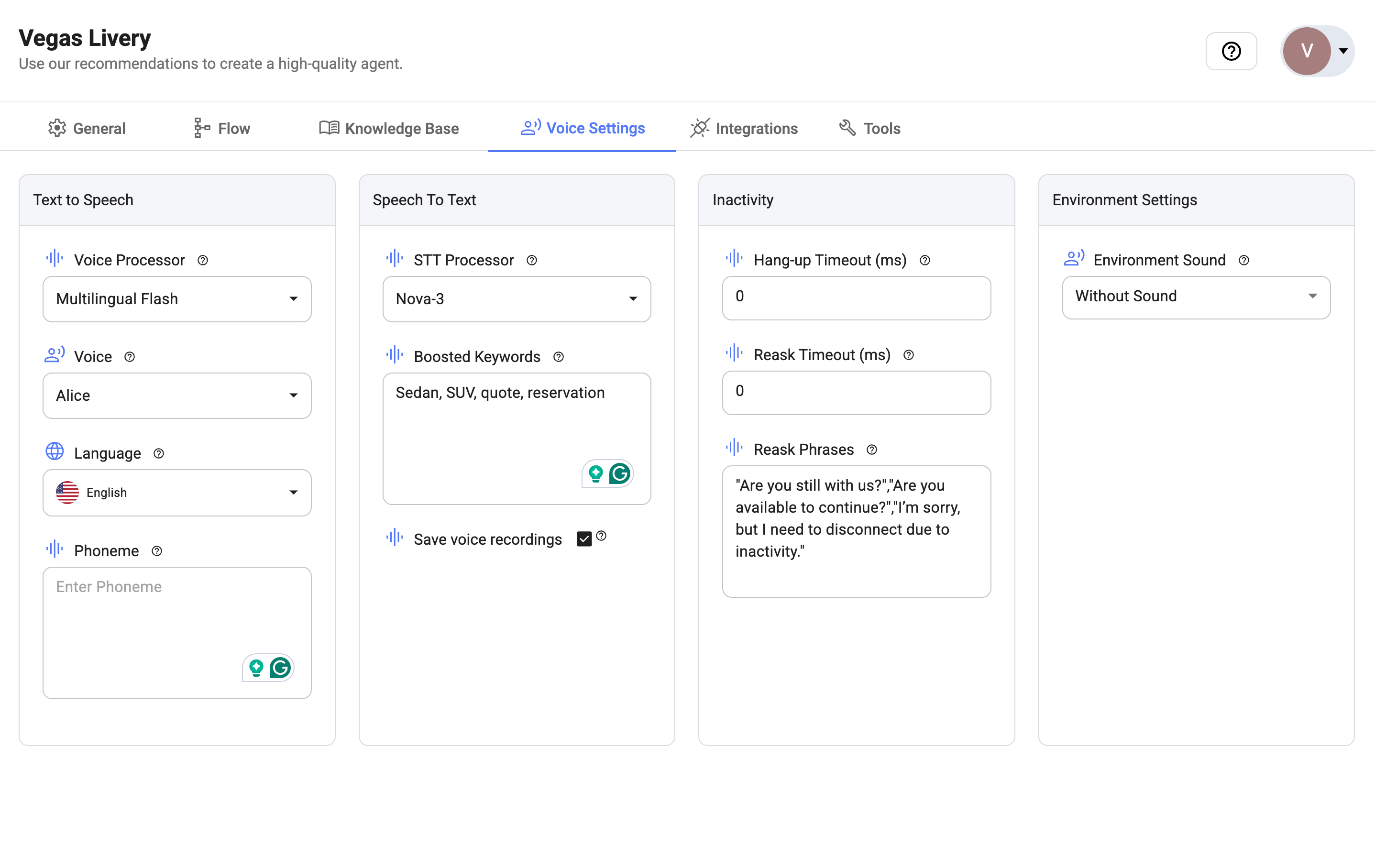 Voice Settings Tab